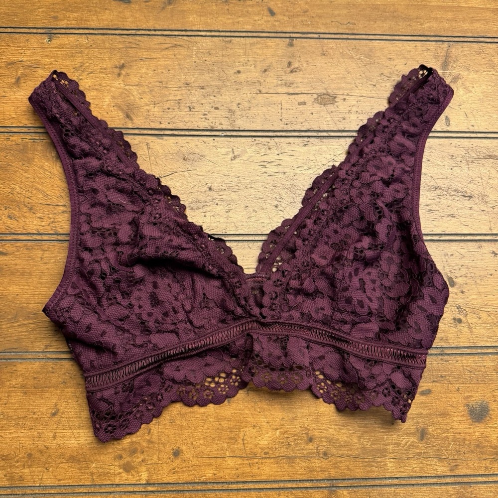 Victorias Secret‎ Body Sexy Unlined floral lace Bralette Medium Red Burgundy